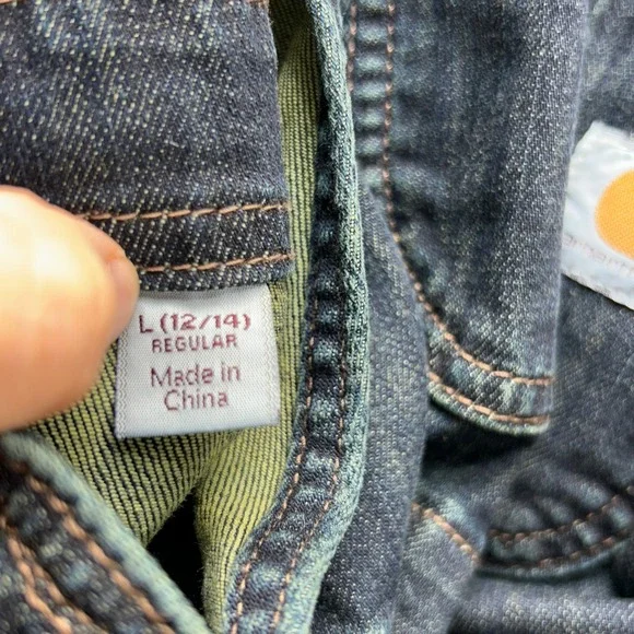 Carhartt Womens Denim Bib Overalls Dark Wash Double Front 102443 L 12/14 Regular - Picture 10 of 11